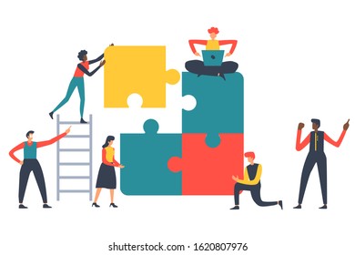 Puzzle teamwork concept vector illustration for business andfinance walpaper and brochure cover. Teambuilding design.