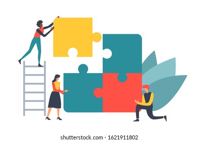 Puzzle teamwork concept vector illustration for business andfinance walpaper and brochure cover. Teambuilding design.