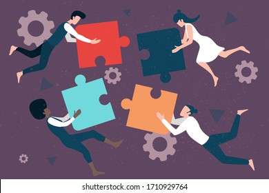 Puzzle teamwork concept vector illustration for business andfinance walpaper and brochure cover. Teambuilding design.