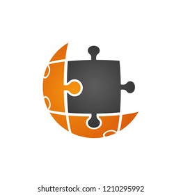 Puzzle Technology Logo vector in grey orange color