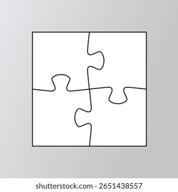 Puzzle template with 4 details. Laser jigsaw pieces cut grid. Layout of thinking mosaic game. White modern background. Infographic diagram. Vector illustration.