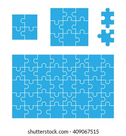 Puzzle template in blue color isolated on white.