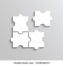 Puzzle template. Layout of thinking mosaic game with 4 details. Jigsaw pieces. Laser cut grid. White modern background. Infographic diagram. Vector illustration.