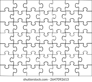 Puzzle template on a white background of 7 by 7 pieces. Mockup for printing a composite jigsaw puzzle vector drawing.
