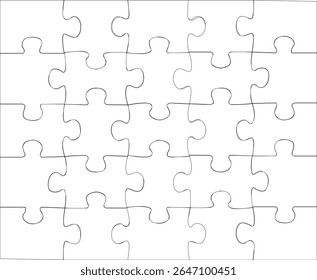 Puzzle template on a white background of 5 by 5 pieces. Mockup for printing a composite jigsaw puzzle vector drawing.