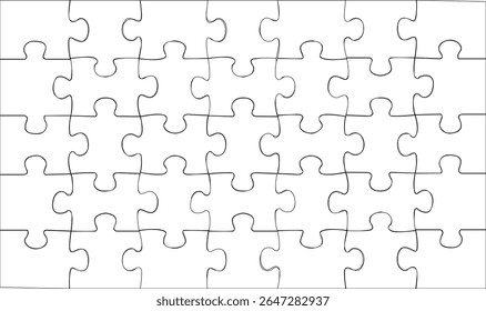 Puzzle template on a white background of 5 by 7 pieces. Mockup for printing a composite jigsaw puzzle vector drawing.