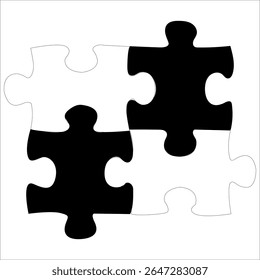Puzzle template on a white background with 4 monochrome details. Black and white puzzle elements. Mockup for printing a composite jigsaw puzzle vector drawing.