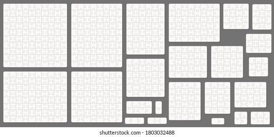 Puzzle templates for a different number of elements. Set of rectangular and square patterns. Blank templates for game design or business concepts. Each piece on a separate layer, grouped by shape.