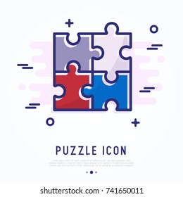 Puzzle thin line icon. Modern vector illustration of searching business solution.
