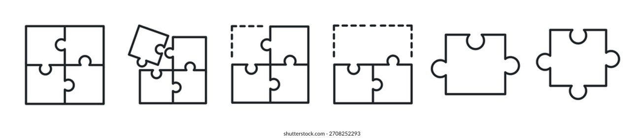 Puzzle thin line icon set. Web minimal icons
