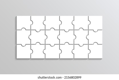 Puzzle-Denkspiel. 18 Stück Konturraster. Denkspiel mit separaten Formen. Einfaches Mosaik-Layout. Moderner Rätsel-Hintergrund. Laserschnitt-Rahmen. Vektorgrafik.