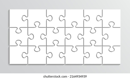 Juego de pensamiento rompecabezas. Diseño de mosaico simple 3x6. Cuadrícula de contorno de rompecabezas de 18 piezas. Pensar en un juego con formas separadas. Orientación del álbum. Fondo del rompecabezas moderno. Marco de corte láser. Ilustración vectorial.