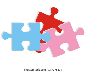 puzzle, three elements, color illustration, vector icon