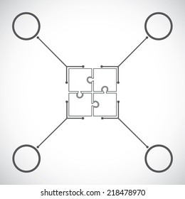 Puzzle timeline design template with numbers, icons, dates and place for text