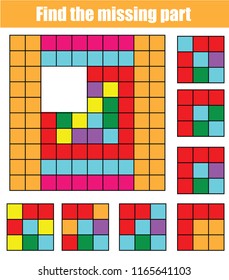 Puzzle for toddlers. Find the missing part of picture. Educational children game with abstract pattern.