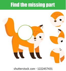 Puzzle for toddlers. Find the missing part of picture. Educational children game. Animals theme