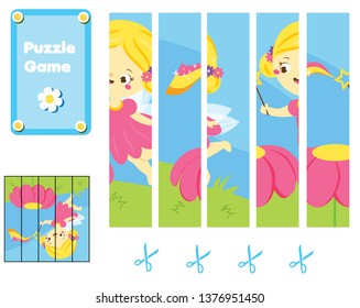 Puzzle for toddlers. Match pieces and complete the picture of flying fairy. Educational game for children.