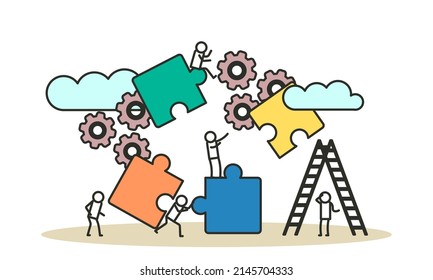 Puzzle together vector concept business jigsaw piece illustration teamwork solution idea. Connect background group success design. Solve problem work cooperation element part strategy