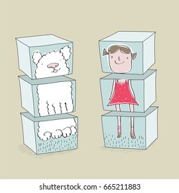 Puzzle tower made of toy cubes vector illustration