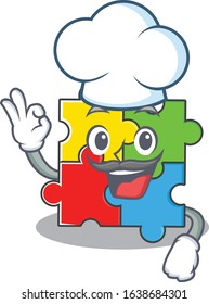 Puzzle toy cartoon character working as a chef and wearing white hat