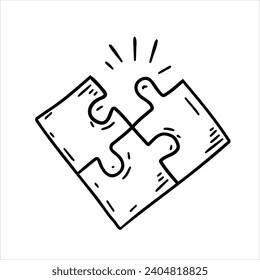 Puzzle toy. Metaphor of solution, teamwork and partnership. Drawn part, scribble piece. Connection element.