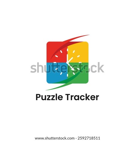 Puzzle Tracker Logo, Gaming App Icon – Jigsaw Puzzle Piece Vector, Time Tracker Design, Clock Symbol, Task Management, Productivity, Brain Teaser, UX UI Icon, Mobile App, Timer, Challenge, Mind Game.
