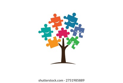 Puzzle Tree Brain Development Education Logo