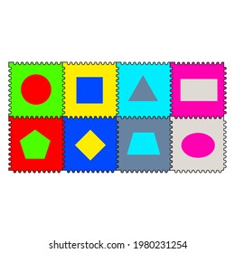 Puzzle two dimensional figure. two dimensional shapes rectangle, circle, square, oval, triangle, quadrilateral, pentagon, trapezoid. 