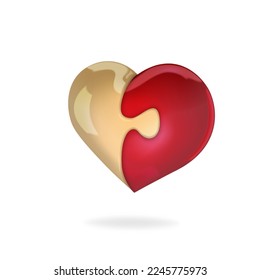 Puzzle of two hearts. Two halves of one heart. Symbol of love, St. Valentine. 3d vector in high resolution