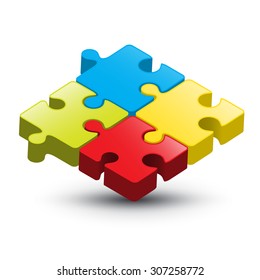Puzzle Vector 3D Colorful Illustration on White Background