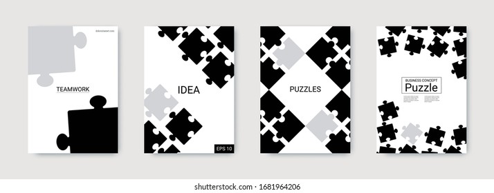 Puzzle-Vektorillustration-Abdeckung. Konzept der korporativen Arbeit. Paket von Business Covers. Puzzle-Vektorillustration, Hintergrund. Vektorillustration Illustrations-Puzzle für Webdesign. Stilvolles Vektorillustration-Banner. Futuristische digitale Vorlage.