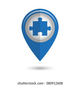 puzzle - vector icon;  blue map pointer