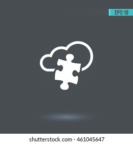 Puzzle vector icon. Cloud pictogram. Graphic symbol for web design, logo.  White glyph on a gray background. Isolated sign.
