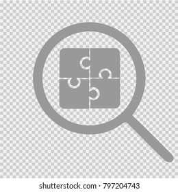 Puzzle vector icon eps 10. Jigsaw and magnifying glass.
