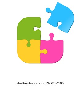 Puzzle vector icon of four pieces. Jigsaw game icon concept isolated on white background