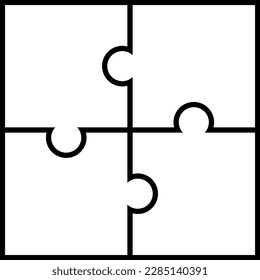 Puzzle vector icon of four pieces. Jigsaw game icon concept isolated on white background