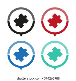 puzzle - vector icon; map pointer;  message bubble