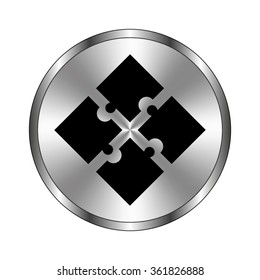 puzzle - vector icon;  metal button