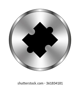 puzzle - vector icon;  metal button