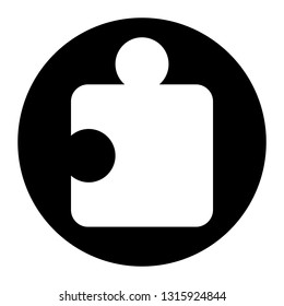 Puzzle vector, icon on black circle. White background