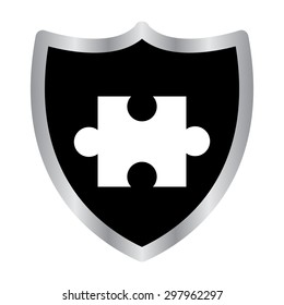 puzzle - vector icon on a black shield