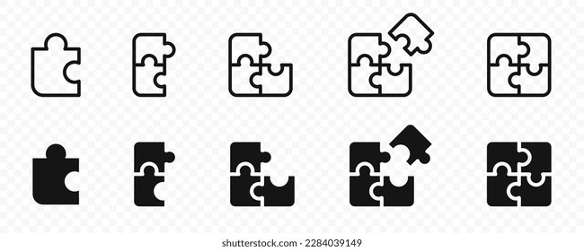Puzzle vector icon. Puzzle pieces icons. Puzzle jigsaw isolated on transparent background. EPS 10