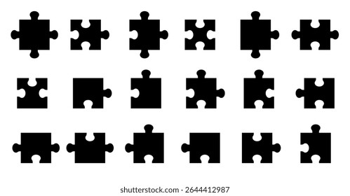 Puzzle vector icon set vector illustration, Jigsaw puzzle pieces silhouette. Puzzle grids collection. Puzzle-infographics. Process diagram presentation, problem solving, Set of Puzzle Pieces Isolated.