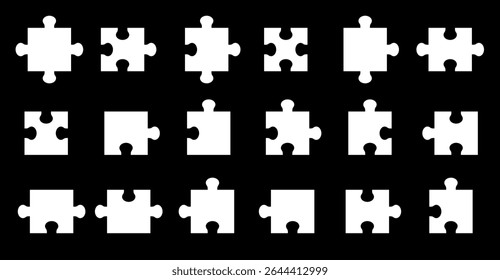Puzzle vector icon set vector illustration, Jigsaw puzzle pieces silhouette. Puzzle grids collection. Puzzle-infographics. Process diagram presentation, problem solving, Set of Puzzle Pieces Isolated.