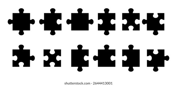 Puzzle vector icon set vector illustration, Jigsaw puzzle pieces silhouette. Puzzle grids collection. Puzzle-infographics. Process diagram presentation, problem solving, Set of Puzzle Pieces Isolated.