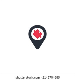 Icono del vector del rompecabezas. Puntero web blanco y negro para diseño web y aplicaciones para smartphones.