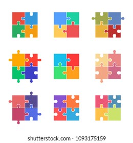 puzzle vector icons set, jigsaw colorful pieces