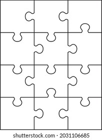 Puzzle vector illustration. Jigsaw puzzle. Board game. Black and white. White background. Line drawing.