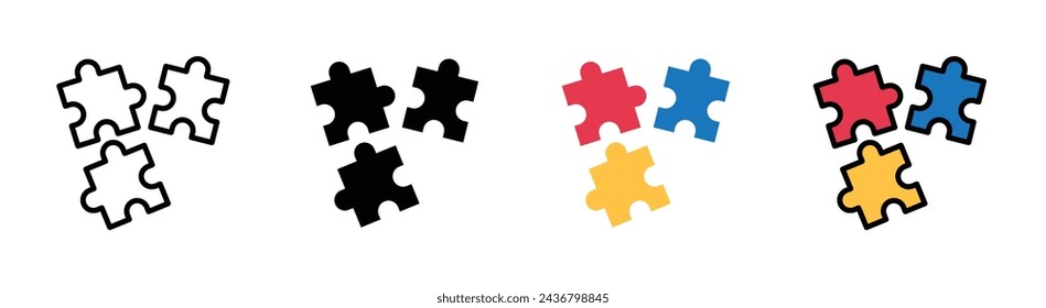 Puzzle Vector Illustration Set. Solution Fit Sign suitable for apps and websites UI design style.