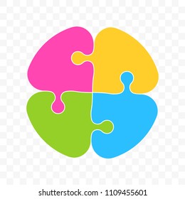 Puzzle vector logo of blue, red, green and yellow colors round icon